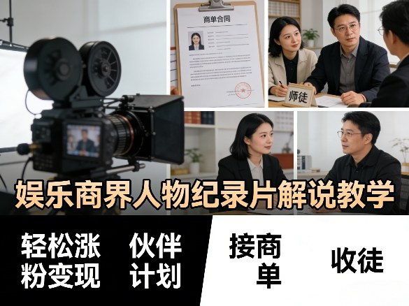 娱乐商界人物纪录片解说教学，轻松涨粉变现，伙伴计划，接商单，收徒等-88项目资源库