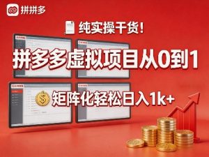 纯实操干货！拼多多虚拟项目从0到1，矩阵化轻松日入1k+【揭秘】-88项目资源库