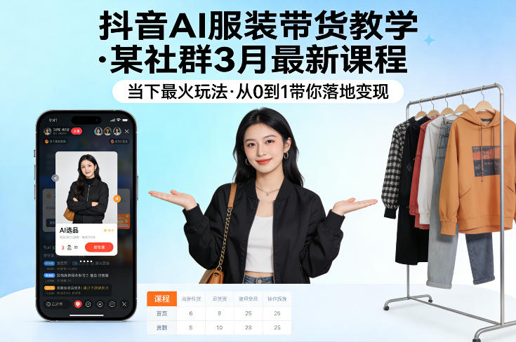 抖音AI服装带货教学，某社群3月最新课程，当下最火玩法，从0到1带你落地变现-88项目资源库