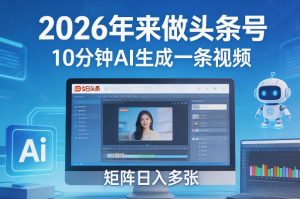 2026年来做头条号，10分钟AI生成一条视频，矩阵日入多张-88项目资源库
