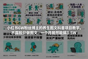 小红书6W粉丝博主的养生图文科普项目教学,不露脸只做图文,一个月居然能搞3-5W-88项目资源库