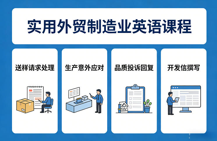 实用外贸制造业英语课程，教你专业处理送样请求、应对生产意外、回复品质投诉、撰写开发信等-88项目资源库