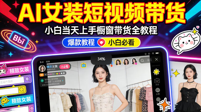 AI女装短视频橱窗带货：小白零门槛当天上手，高佣金爆款轻松賺！-88项目资源库