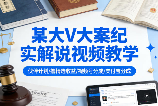 某大V大案纪实解说视频教学，可做伙伴计划、撸精选收益，视频号和支付宝分成计划均可-88项目资源库