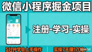 微信小程序掘金项目，项目很简单，5分钟就能学会上手操作，实操7天賺了1700+【揭秘】-88项目资源库