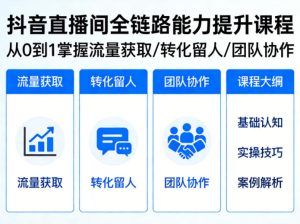 抖音直播间浓缩版视频课程，从0到1掌握直播间流量获取、转化留人、团队协作的全链路能力-88项目资源库